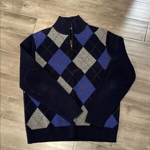 J. Crew Men's Zip-Up Sweater - Blue and Gray Argyle